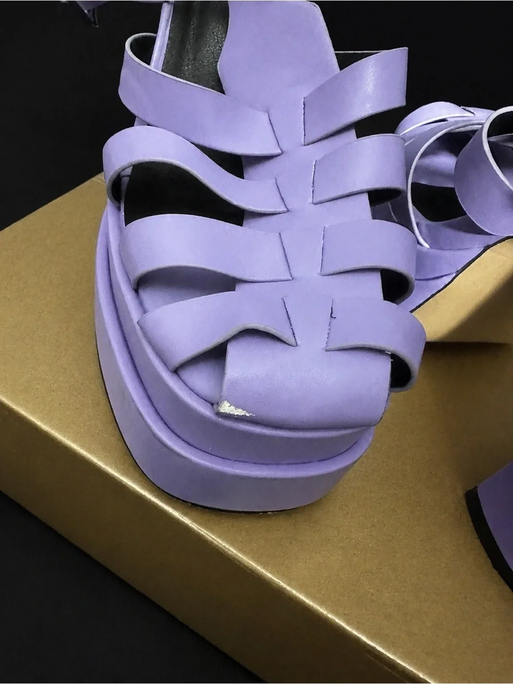 Lavender Strappy Platform Block Heel Sandals - Women